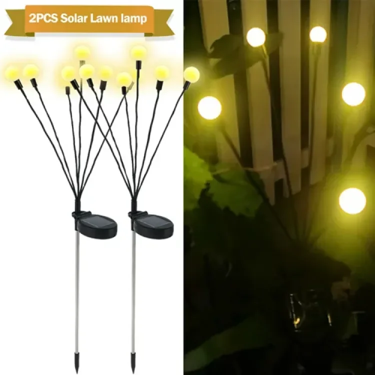 Solar Powered Firefly Lights 12 LED Swaying Lights Waterproof Decorative Garden Lights for Yard Patio Pathway Warm Color 2 Pc