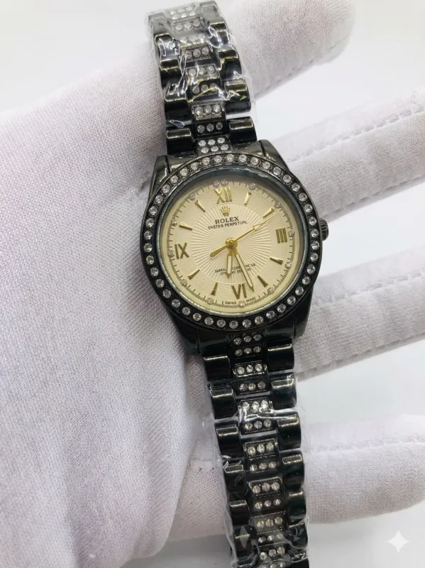 Women's Luxury White Dial Black Strap Water Resistant Fashion and Casual Watches