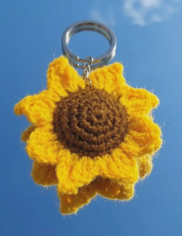 Handemade woolen crochet Sunflower Keychain