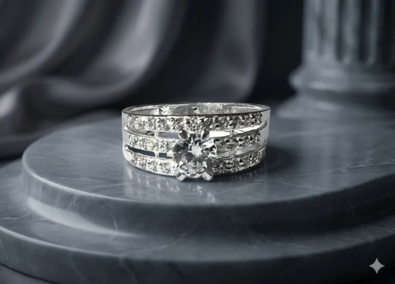 PURE SILVER 3 LINE ZERCON DIAMOND RING FOR WOMEN