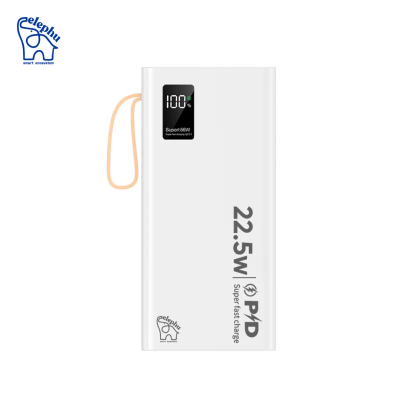 Elephu Powerbank G2X| 10000 mAH| 22.5 W Rapid charge| Built-In cables| Led light| Digital battery indicator|