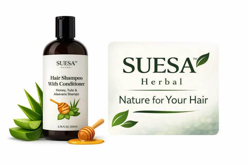 SUESA Herbal Shampoo with Conditioner | Honey, Tulsi & Aloe Vera | Anti Hair Fall, Nourishing & Strengthening Formula | Sulphate & Paraben Free | 200 ml