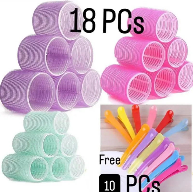 18 Pcs Multicolor Magic Hair Rollers For Women - Self Holding Hair Curling Rollers Kit With 10 Free Hair Clips