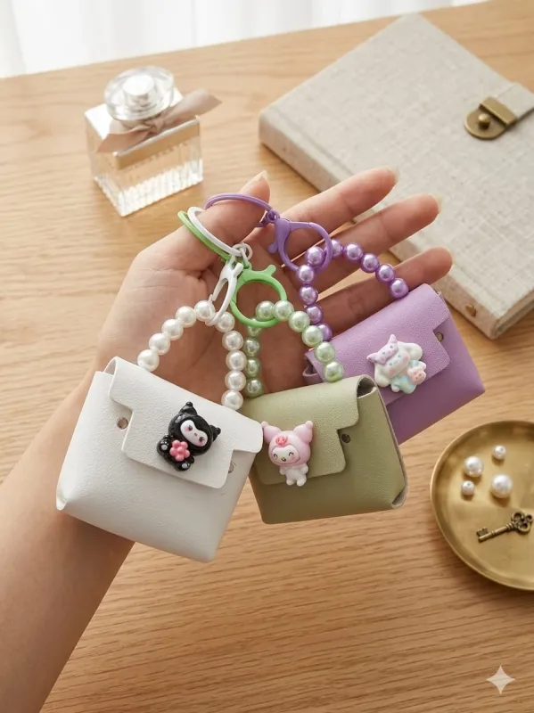 1pc Mini Bag Keychain, PU Leather Bag Charm, Macaron Multi-Color Mini Coin Purse, DIY Wallet Making
